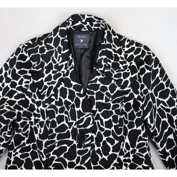 FOREVER 21 TWENTYONE - WOMEN'S BLACK & WHITE PRINT 3/4 SLEEVE TRENCH JACKET - L - Picture 5 of 9